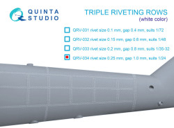 Triple riveting rows (rivet size 0.25 mm, gap 1.0 mm, suits 1/24 scale), White color, total length 3