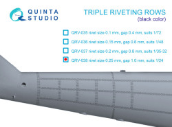 Triple riveting rows (rivet size 0.25 mm, gap 1.0 mm, suits 1/24 scale), Black color, total length 3
