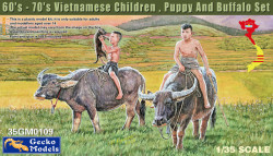 60's-70's Vietnamese Children, Puppy & Buffalo Set