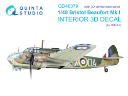 Bristol Beaufort Mk.I Interior 3D Decal (with 3D-printed resin parts)