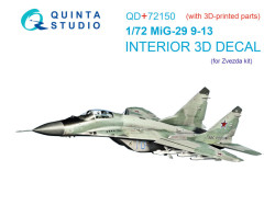 MiG-29 9-13 3D-Printed & coloured Interior on decal paper (7278 Zvezda) (with 3D-printed resin part)