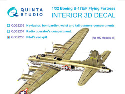 Boeing B-17E/F Pilots cockpit. 3D-Printed & coloured Interior on decal paper (HK models)