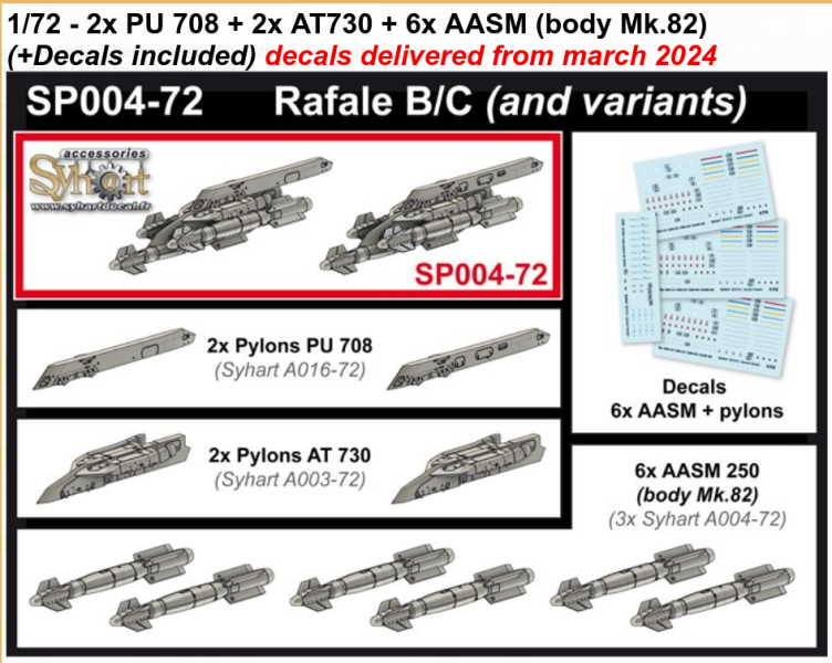 2x PU 708 + 2x AT730 + 6x AASM (body Mk.82) (+Decals included)