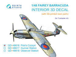 Fairey Barracuda Pilots Cockpit 3D-Printed & coloured Interior on decal paper (Trumpeter) (with 