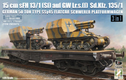 15 cm sFH 13/1 (Sf)auf Gw Lrs.(f )Sd.Kfz.135/1 with German 50 Ton Type SSy45 Flatcar Schwerer Platfo